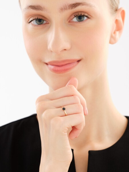 Pierścionek z żółtego złota z czarnymi diamentami - 0,06 ct - próba 585