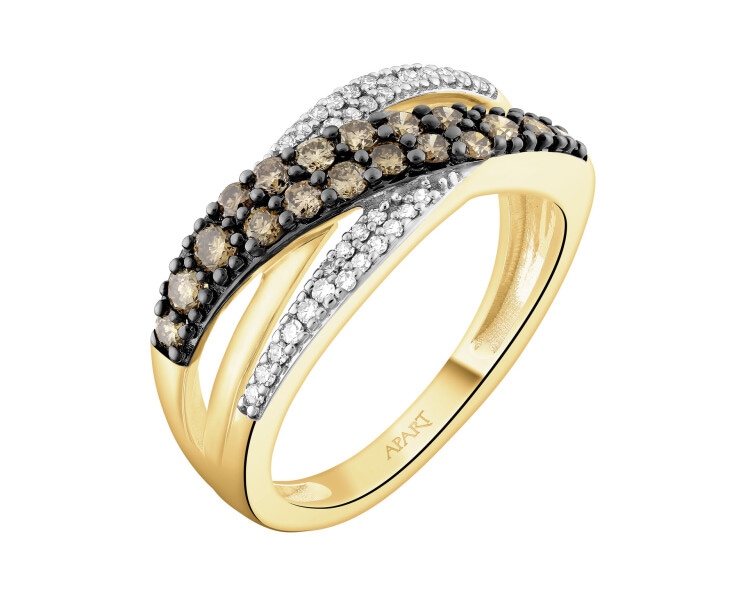 14 K Rhodium-Plated Yellow Gold Ring - 0,50 ct - fineness 14 K