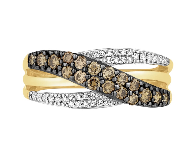 14 K Rhodium-Plated Yellow Gold Ring - 0,50 ct - fineness 14 K