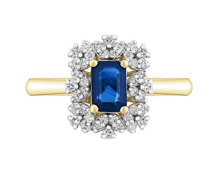 14 K Rhodium-Plated Yellow Gold Ring - fineness 14 K