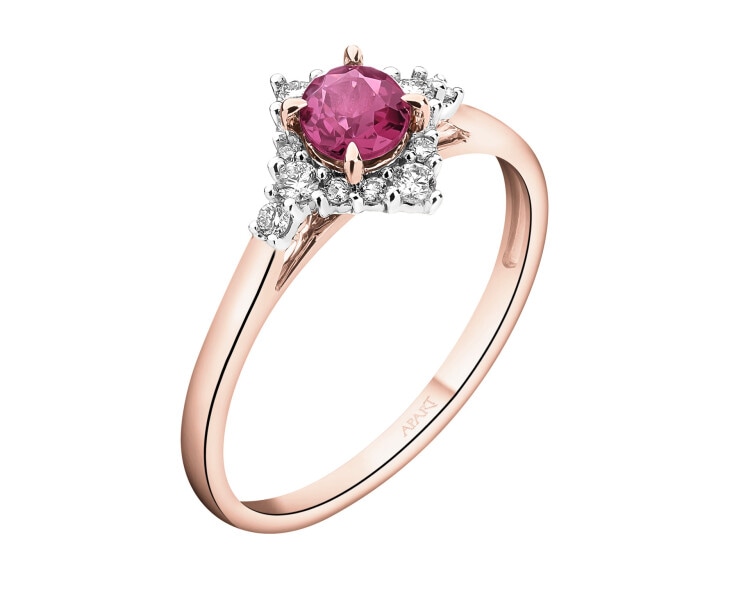 14 K Rhodium Plated Rose Gold Ring - fineness 14 K
