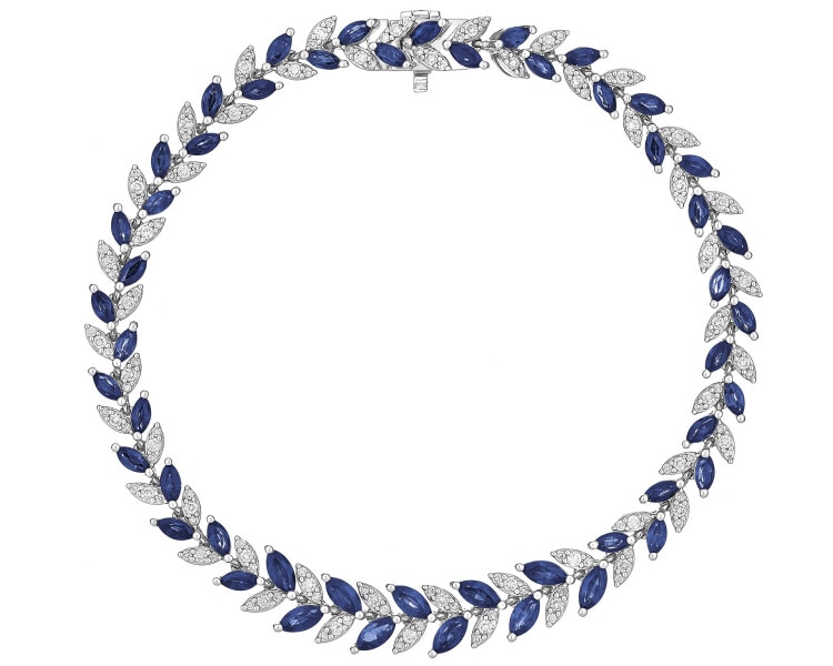 Bransoletka z białego złota z brylantami i szafirami - 18 cm - próba 750