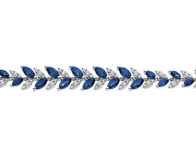 Bransoletka z białego złota z brylantami i szafirami - 18 cm - próba 750