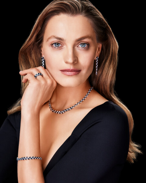 Bransoletka z białego złota z brylantami i szafirami - 18 cm - próba 750