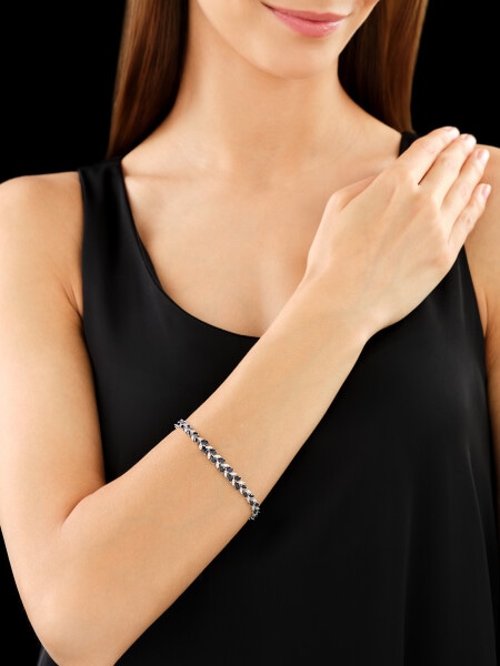Bransoletka z białego złota z brylantami i szafirami - 18 cm - próba 750