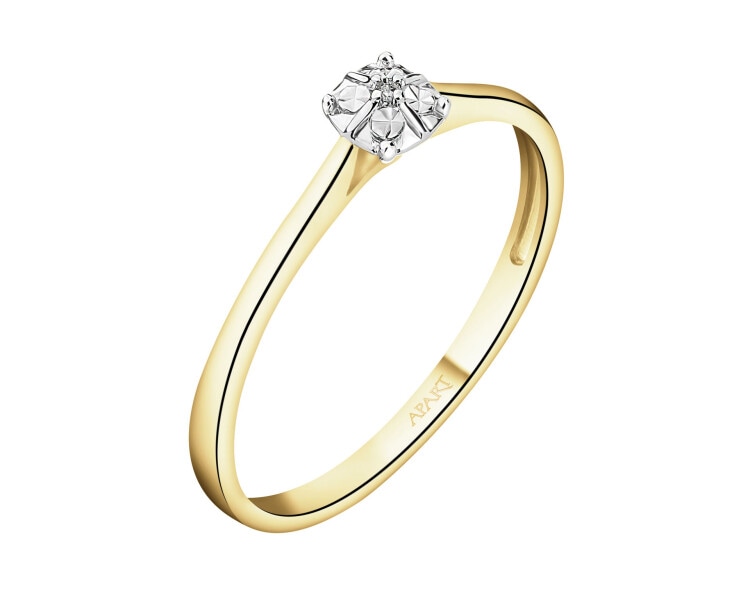 Pierścionek z żółtego złota z diamentem - 0,002 ct - próba 375