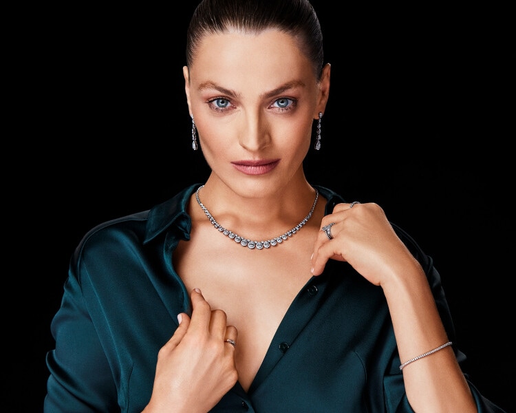 14 K Rhodium-Plated White Gold Collar Necklace - 3,45 ct - fineness 14 K