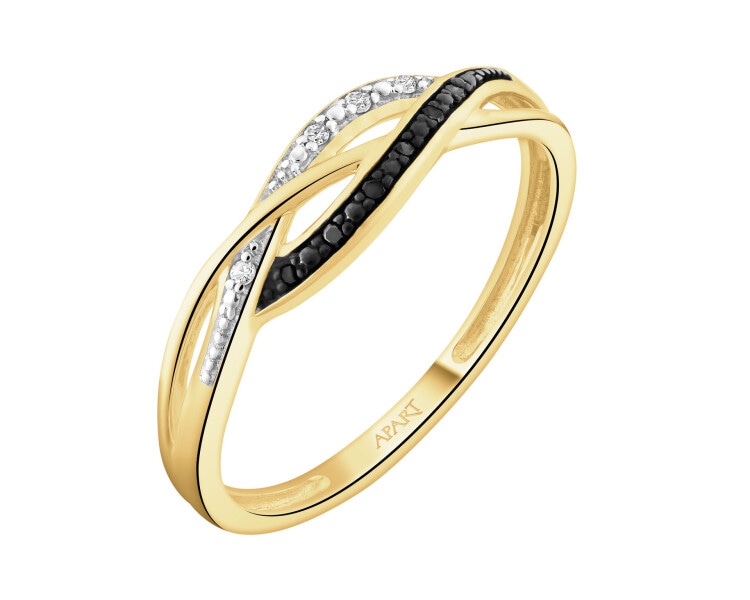 Pierścionek z żółtego złota z diamentami - 0,02 ct - próba 585