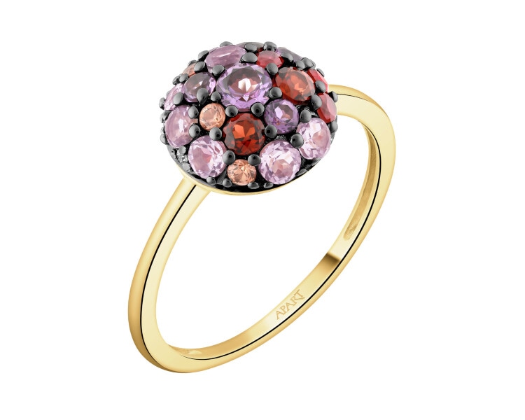 Pierścionek z żółtego złota z diamentami, kamieniami szlachetnymi i ozdobnymi - próba 585