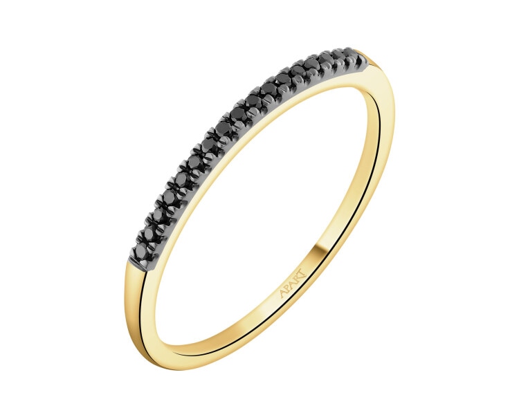375 Yellow Gold Ruthenium-Plated Band Ring with Black Diamond, Treateds - 0,05 ct - fineness 375