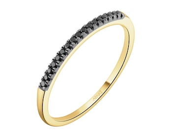 Pierścionek z żółtego złota z czarnymi brylantami - 0,05 ct - próba 375