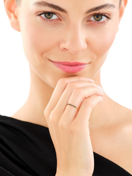 375 Yellow Gold Ruthenium-Plated Band Ring with Black Diamond, Treateds - 0,05 ct - fineness 375