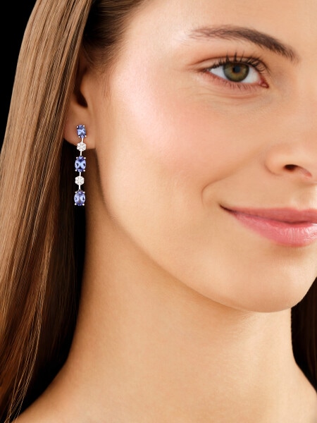 18 K Rhodium-Plated White Gold Dangling Earring - fineness 18 K