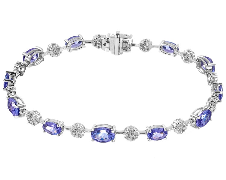 Bransoletka z białego złota z brylantami i tanzanitami - 18 cm - próba 750
