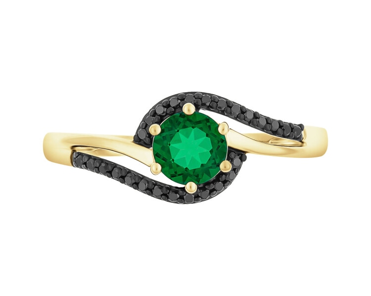 14 K Rhodium-Plated Yellow Gold Ring - fineness 585