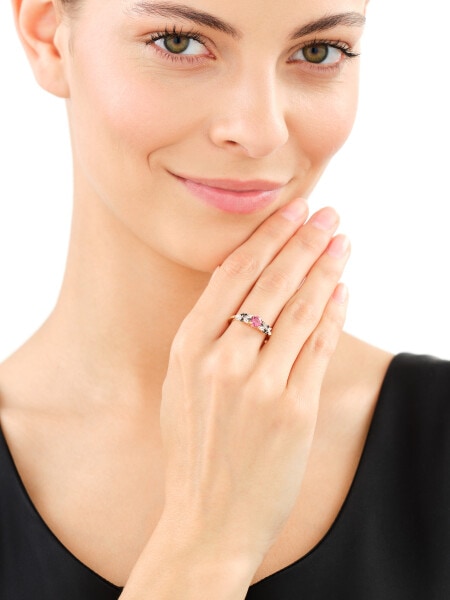 14 K Rhodium-Plated Yellow Gold Ring - fineness 14 K