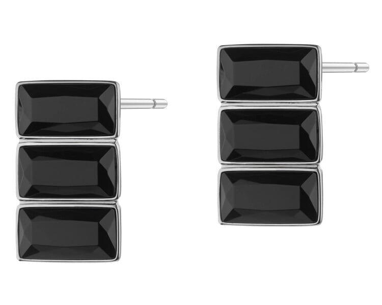 Kolczyki z mosiądzu rodowane z agatami