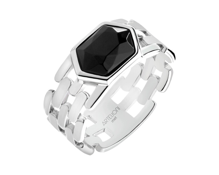 Pierścionek z mosiądzu rodowany z agatem