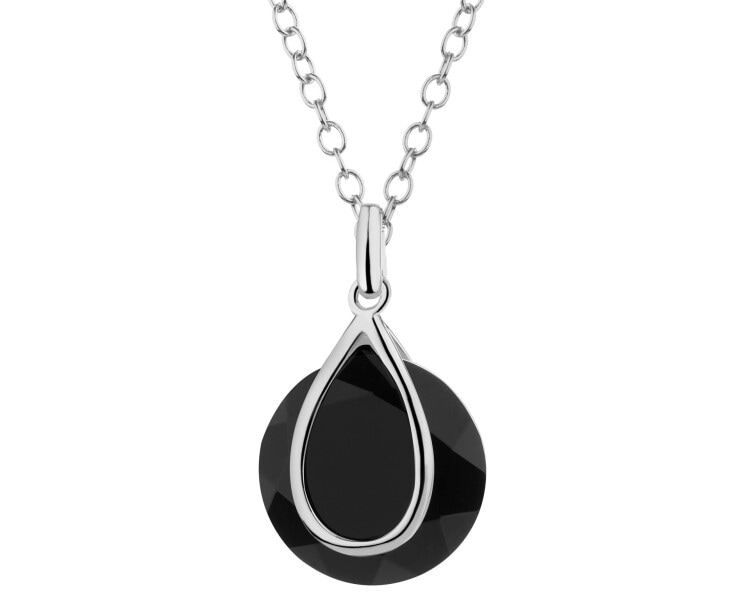 Rhodium-Plated Brass Necklace with Agate