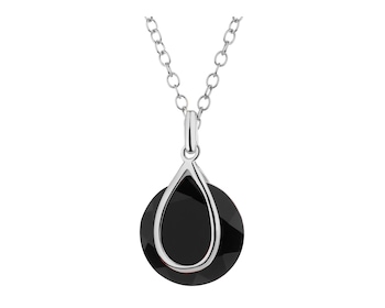 Rhodium-Plated Brass Necklace with Agate