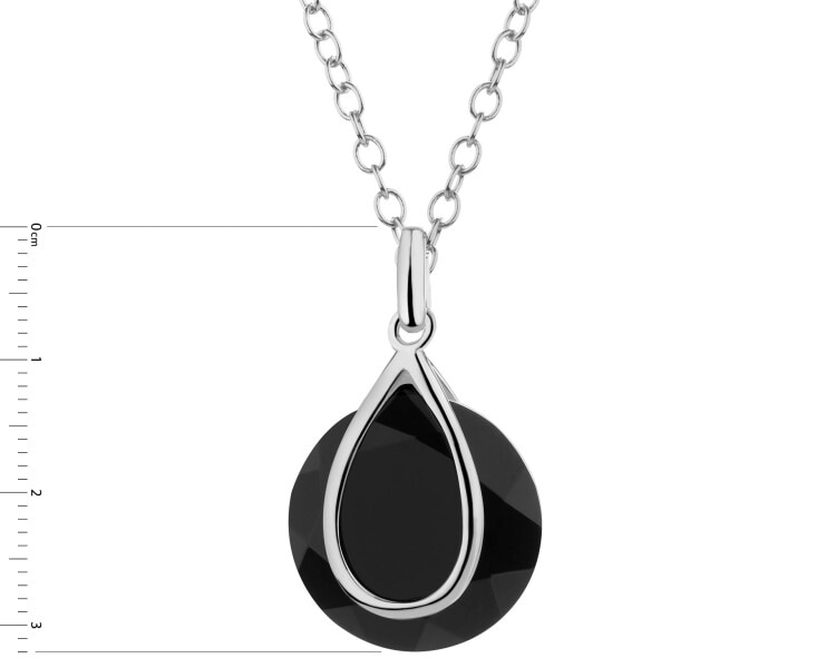 Rhodium-Plated Brass Necklace with Agate