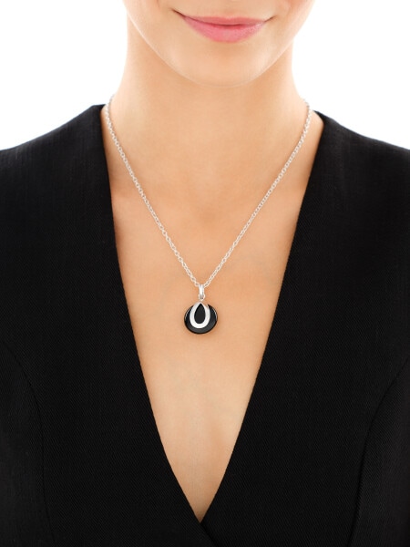 Rhodium-Plated Brass Necklace with Agate