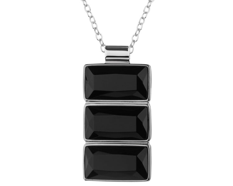 Rhodium-Plated Brass Necklace with Agate