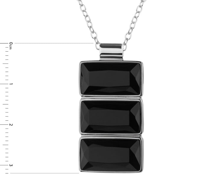 Rhodium-Plated Brass Necklace with Agate