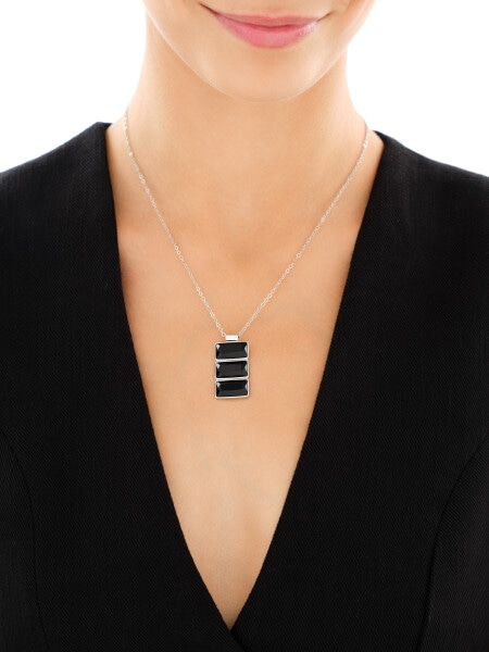 Rhodium-Plated Brass Necklace with Agate