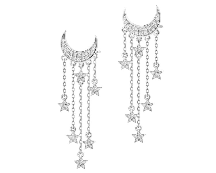 Kolczyki srebrne z cyrkoniami - Księżyce, gwiazdy