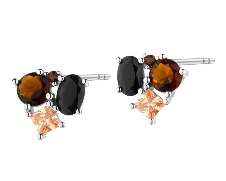 Stříbrné náušnice se zirkony a broušeným sklem