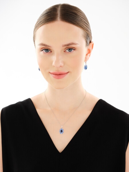 Rhodium Plated Silver Dangling Earring with Cubic Zirconia