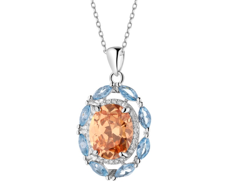 Rhodium Plated Silver Pendant with Cubic Zirconia
