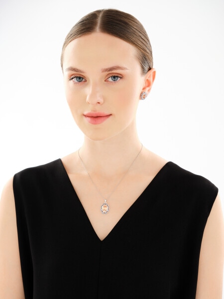 Rhodium Plated Silver Pendant with Cubic Zirconia