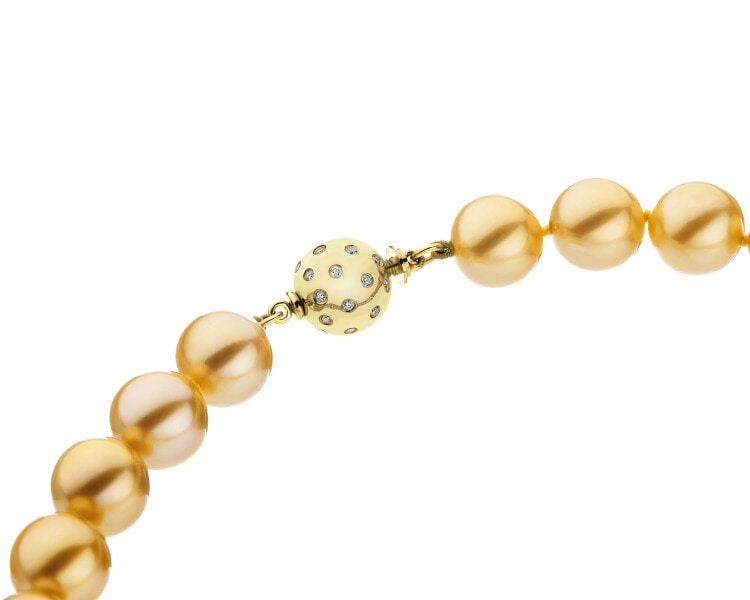 Naszyjnik z perłami Golden South Sea, brylantami i elementami żółtego złota - 46 cm - próba 750