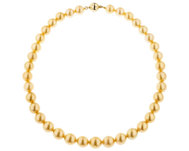 Naszyjnik z perłami Golden South Sea, brylantami i elementami żółtego złota - 44 cm - próba 750