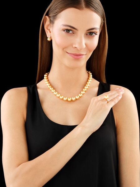 Naszyjnik z perłami Golden South Sea, brylantami i elementami żółtego złota - 44 cm - próba 750