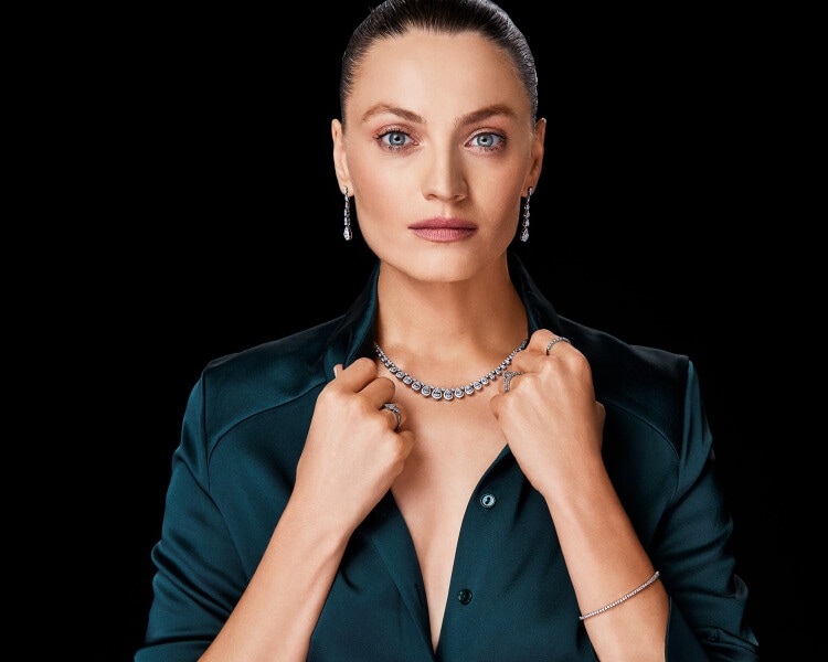 Pierścionek z białego złota z diamentami - 0,35 ct - próba 585