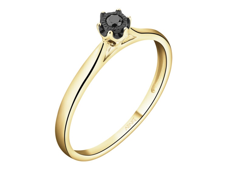 375 Yellow Gold Ruthenium-Plated Ring with Diamond - 0,05 ct - fineness 585