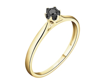 Pierścionek z żółtego złota z czarnym brylantem - 0,05 ct - próba 375