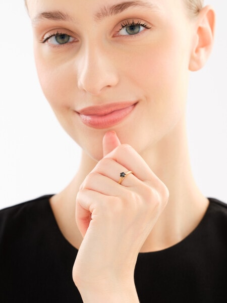 375 Yellow Gold Ruthenium-Plated Ring with Diamond - 0,05 ct - fineness 585