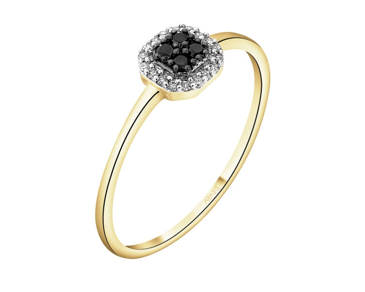 14 K Rhodium-Plated Yellow Gold Ring - 0,11 ct - fineness 14 K