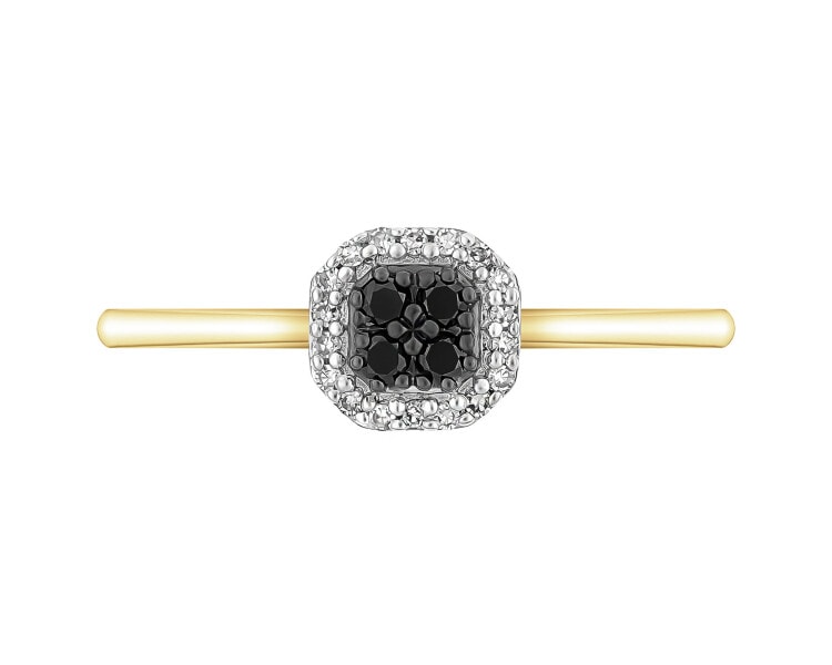 14 K Rhodium-Plated Yellow Gold Ring - 0,11 ct - fineness 14 K