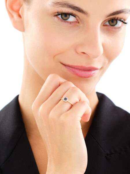 14 K Rhodium-Plated Yellow Gold Ring - 0,11 ct - fineness 14 K