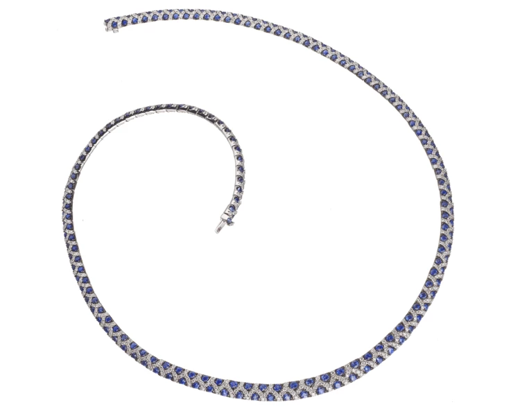 White gold necklace with brilliants and sapphires - fineness 14 K