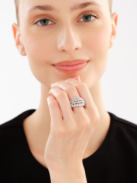 Rhodium Plated Silver Ring with Cubic Zirconia