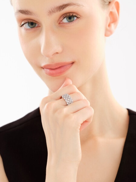 Rhodium Plated Silver Ring with Cubic Zirconia