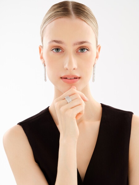 Rhodium Plated Silver Ring with Cubic Zirconia