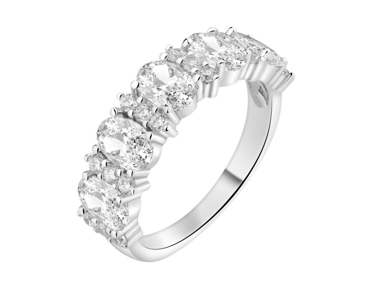 Rhodium Plated Silver Band Ring with Cubic Zirconia