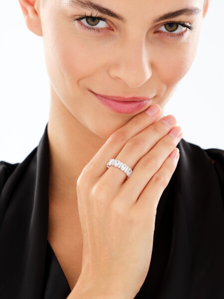Rhodium Plated Silver Band Ring with Cubic Zirconia